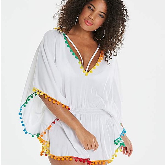 Tops - Multi colored pom Pom kaftN coverup